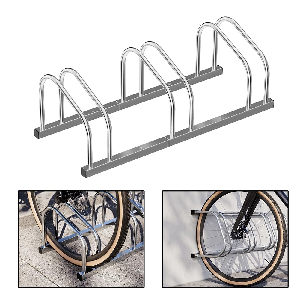 BAKAJI Rastrelliera per Biciclette da Pavimento o Parete Stand Parcheggio Esterno per Bici in Acciaio Porta Bici con Materiale di Montaggio Incluso