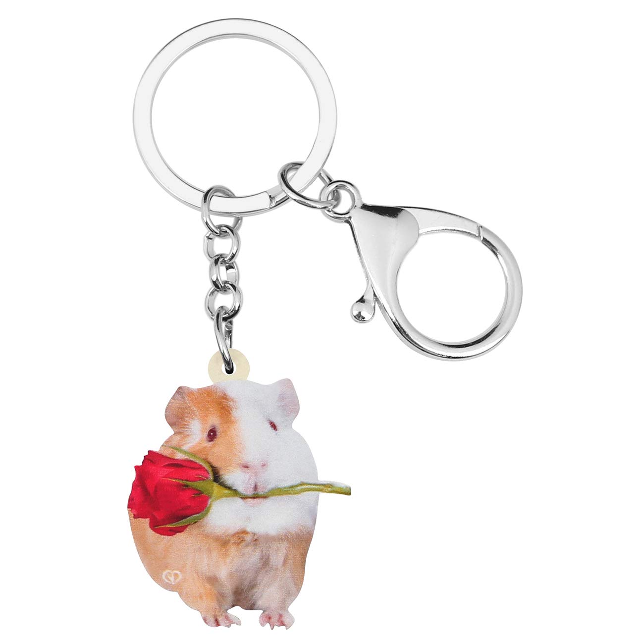 Weveni Women's Multicoloured Acrylic Valentines Day Rose Guinea Pig Keychain Accessories Novelty Jewelry For Girl, 37Mm X 33Mm