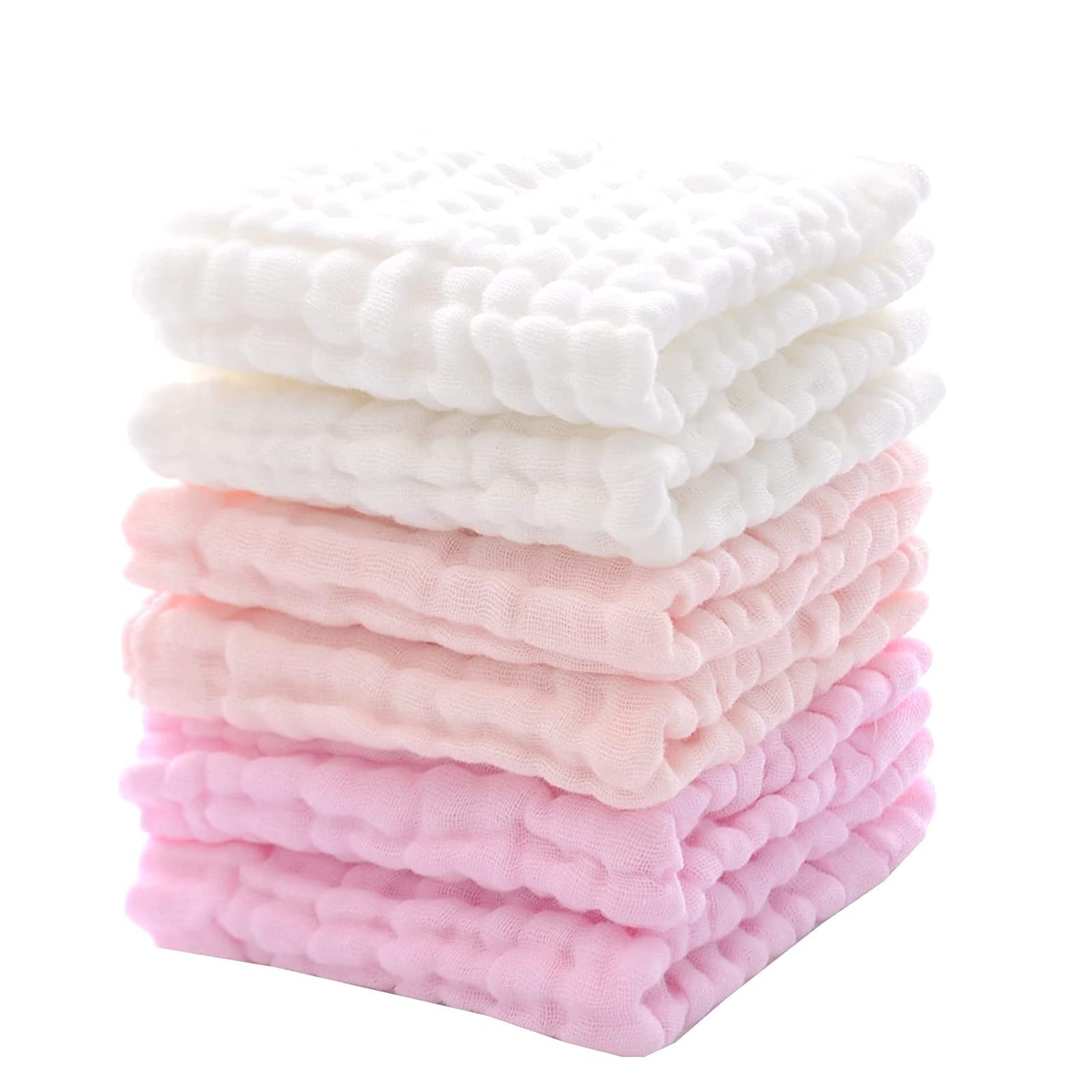 THE WHITE SHOP 5PCS Children Muslin Washcloths - Soft Face Cloths for Newborn, Absorbent Bath Face Towels, Children Wipes, Burp Cloths or Face Towels, Children Registry as Shower/Color