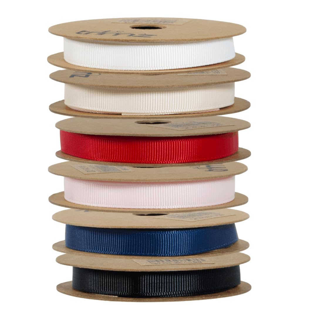 Trimz Grosgrain Ribbon Reel Set - 5m Reels (All 6 Colors) - 10mm - Red, Navy, Black, Ivory, Pink, White