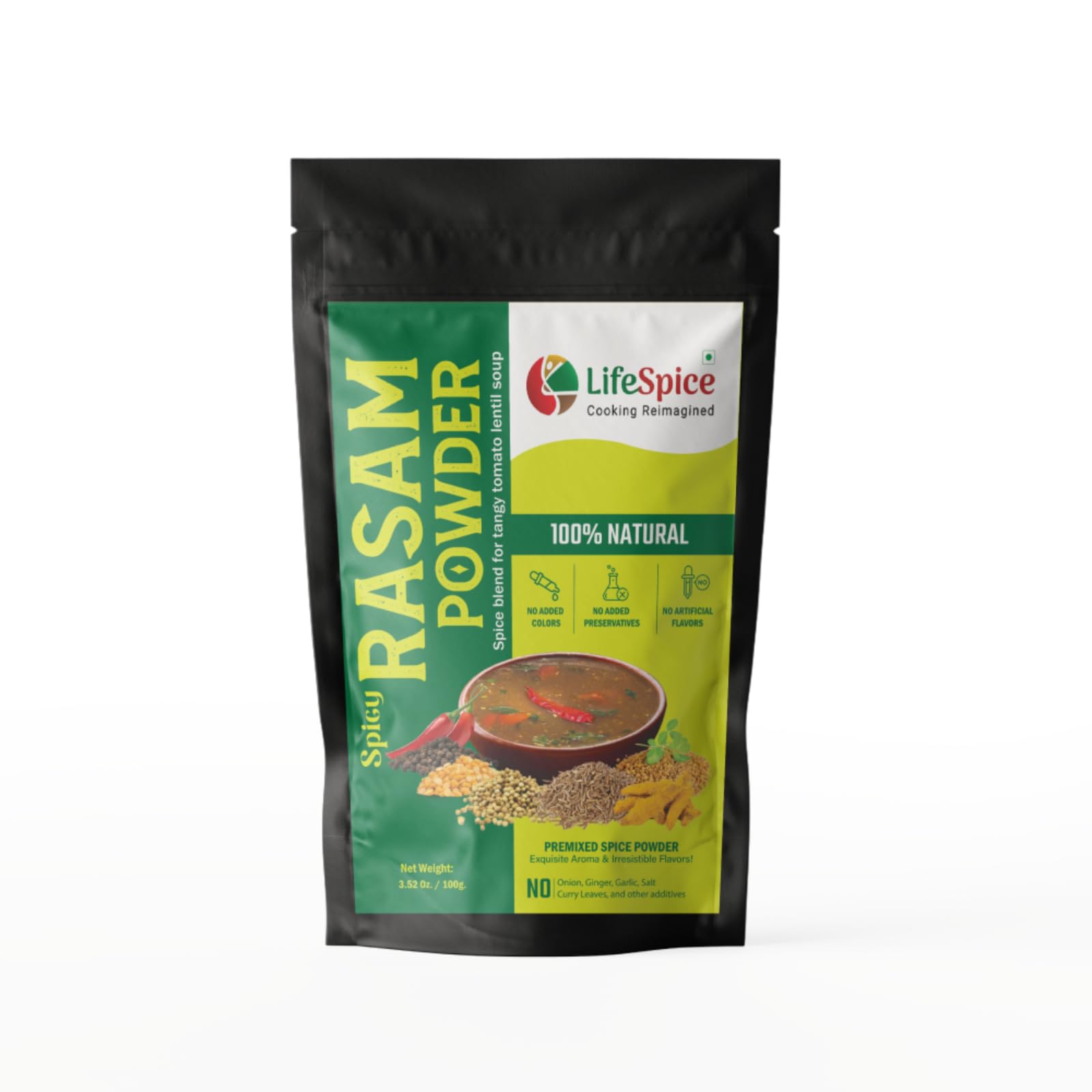 LifeSpice Spicy Rasam Powder 100g Pouch | Authentic South Indian Taste | With Natural Phytochemicals, In A Easy Use Zip-Lock Pouch