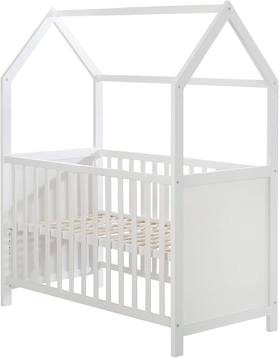 roba Lit Bébé Cabane Transformable 60x120 cm Évolutif et Cododo Blanc