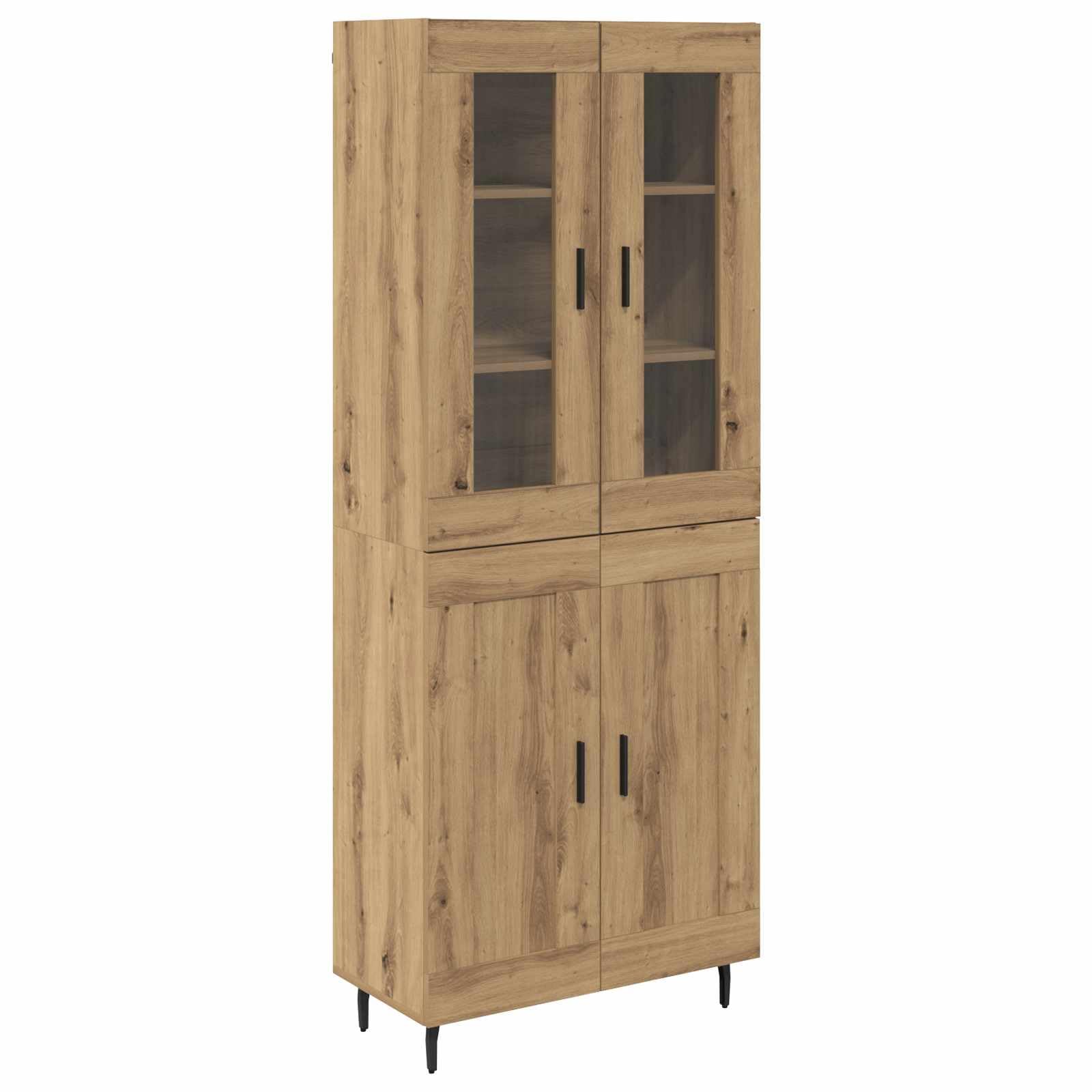 vidaXL Highboard 2 pcs Artisan Oak Engineered Wood and Glass, Stylish Storage Solutions for Living Room, Rectangular Modern Highboard, Wall Cabinets, Engineered Wood Space Saver