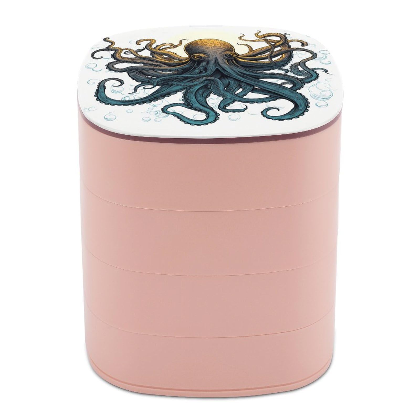 VstaDank Sun Ocean Octopus Jewelry Box with Mirror Travel Small Jewelry Case for Women 4-Layer Rotatable Jewelry Organizer Storage Box Portable Jewelry Storage Case for Rings Earrings