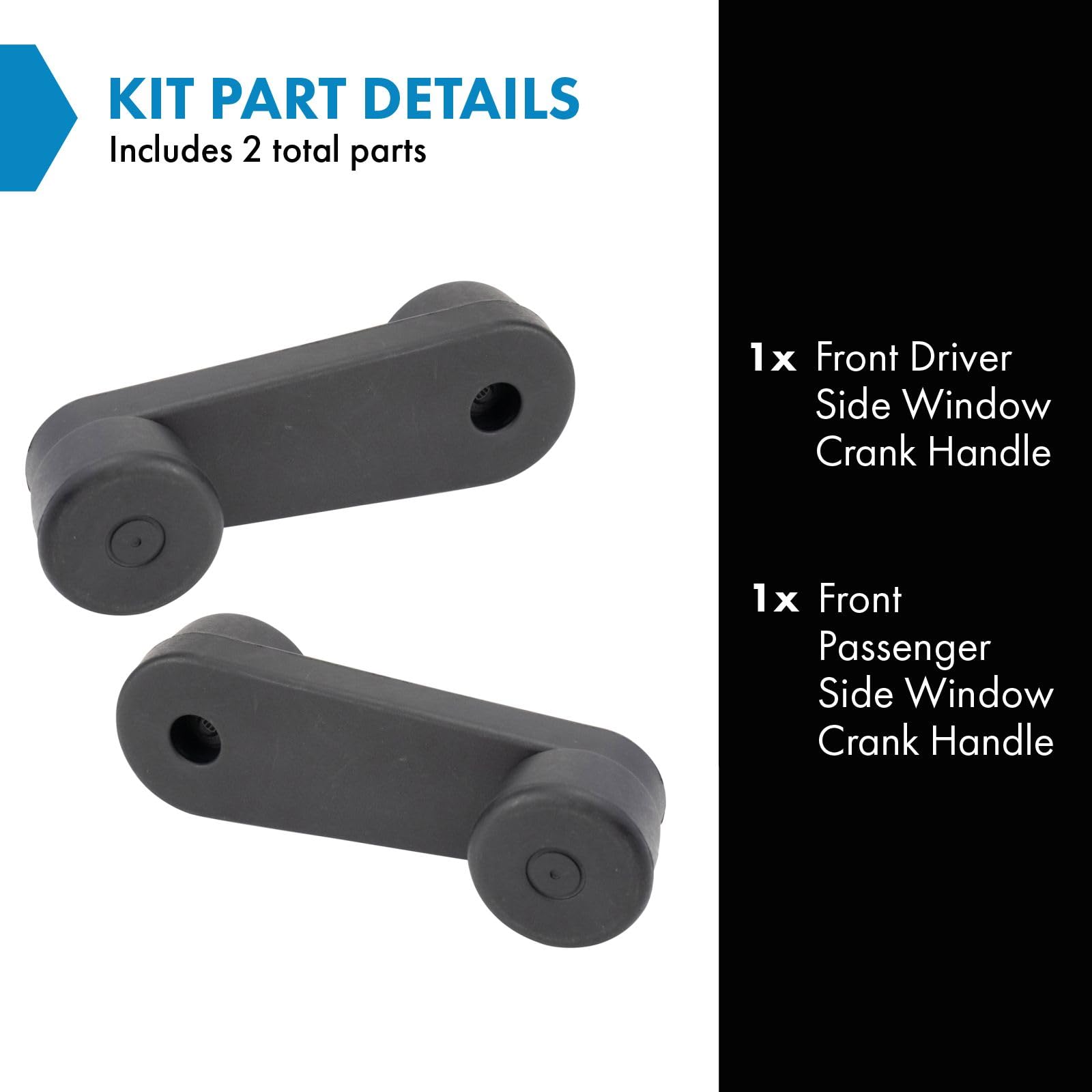 TRQ Front Window Crank Handle Set – 2 Piece Black, Fits 2003-2007 Freightliner Classic & Classic XL, 1995-1996 FLD112, 1991-1996 FLD120