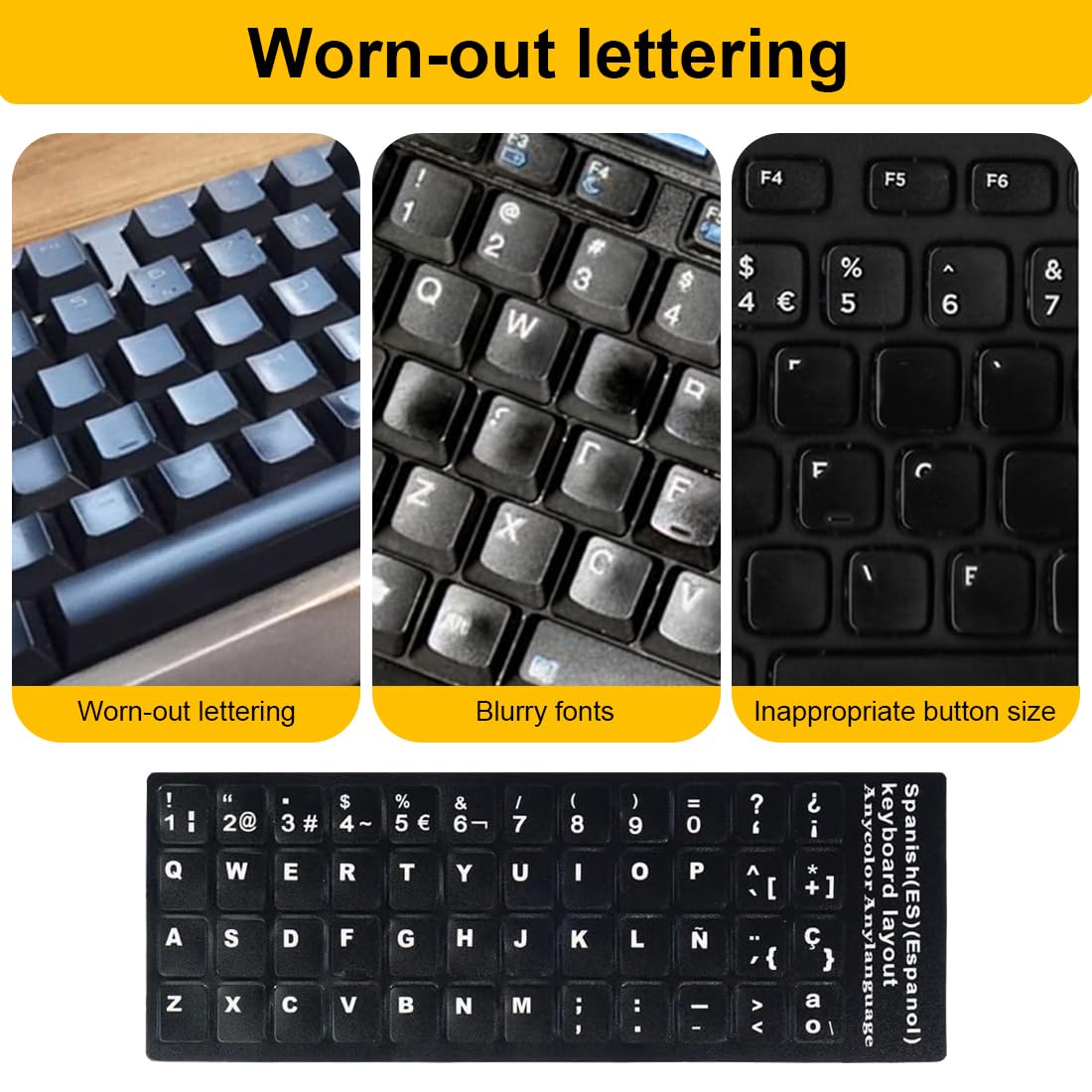 4 pcs Pegatinas para Teclado Español de Repuesto Adecuadas para Cualquier Teclado Estándar de Computadora Portátil