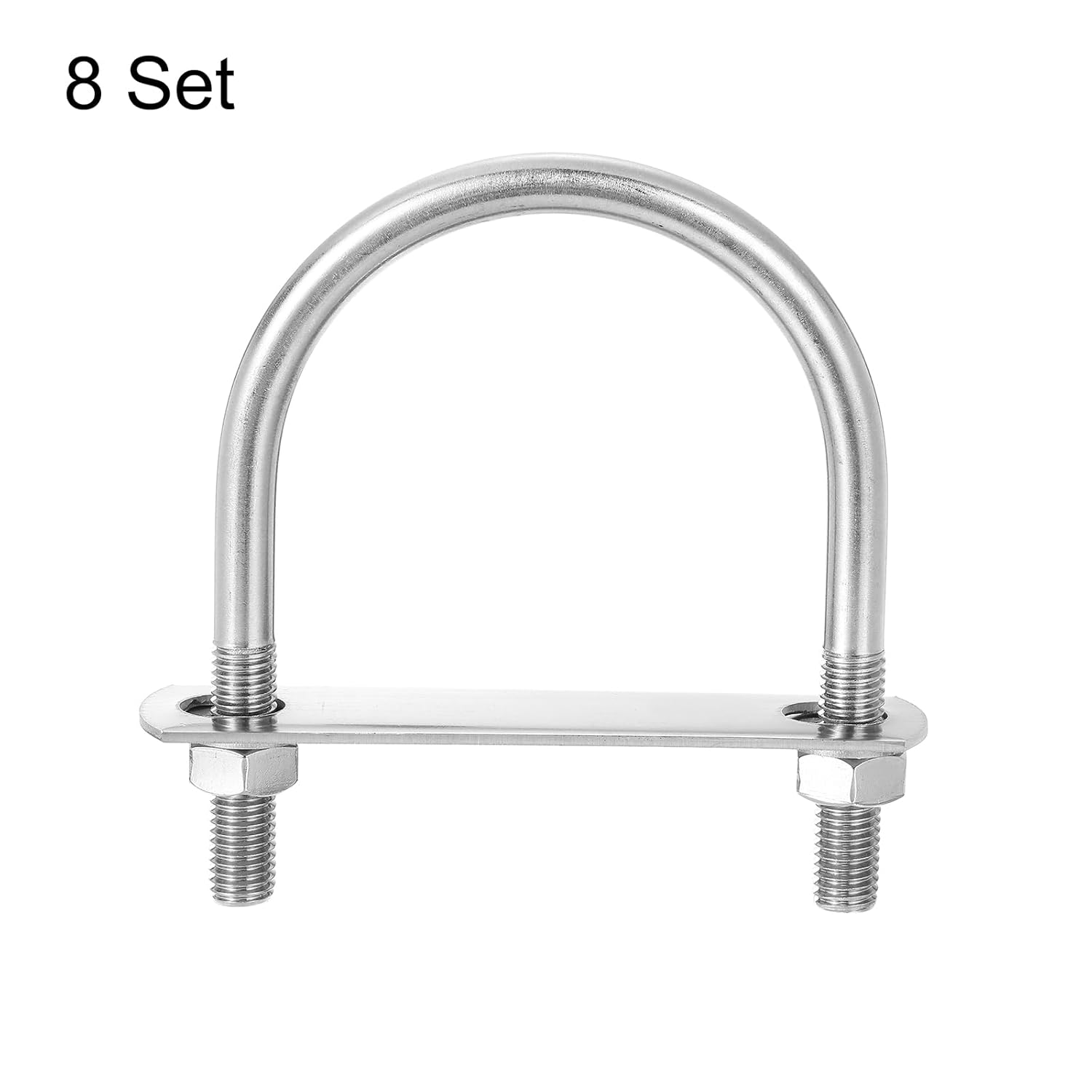 uxcell Round U-Bolts, 8 Sets 77mm(3.03") Inner Width 110mm Length M10 304 Stainless Steel U Clamp Bolt with Nuts and Plates, for Boat Trailer