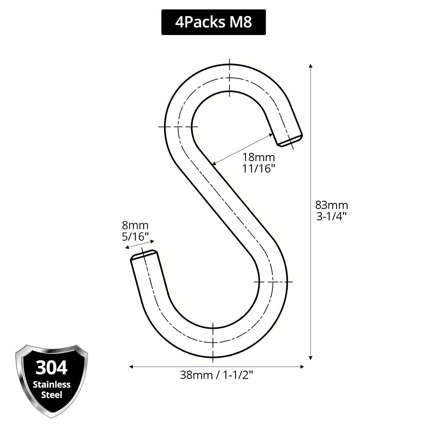 1 4 s hook weight capacity US Stainless 2 Pieces Stainless Steel 316 Straight 1/4" (6mm) Marine Grade : Industrial & Scientific 0.25 Dimension B Stainless Steel 316 Straight S