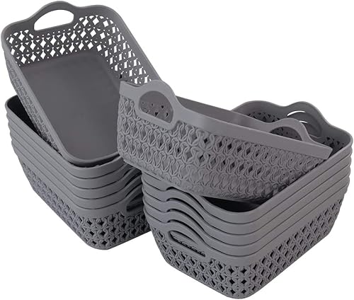 Paquete de 12 bandejas pequeñas de plástico, bandejas de almacenamiento de escritorio, color gris