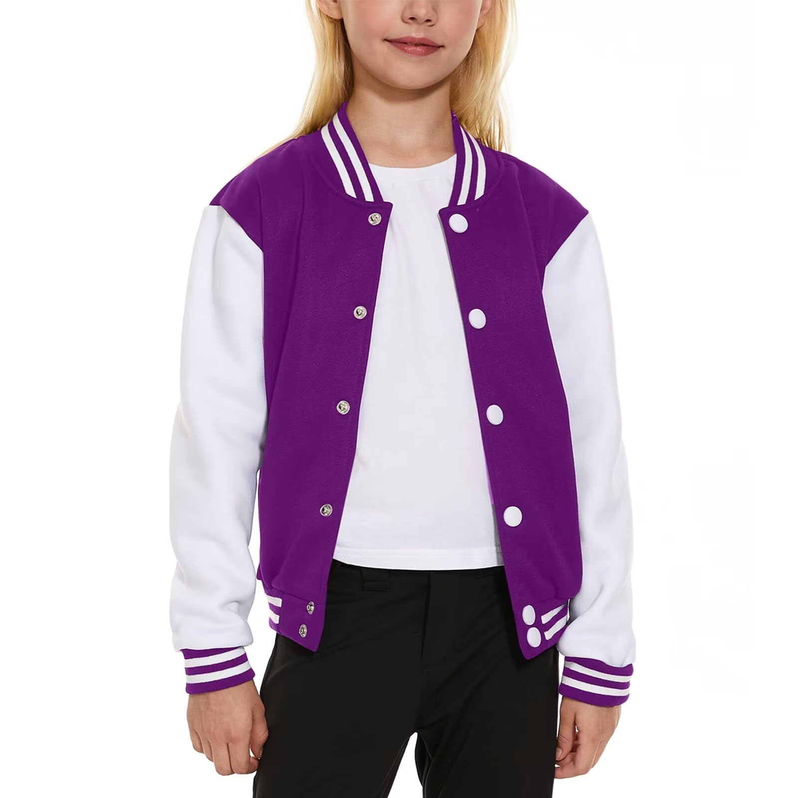 ACEFAST INC Kids Baseball Jacket School Varsity Uniform Casual Sweatshirt Girls Sweater Jacket Baseball Solid Color