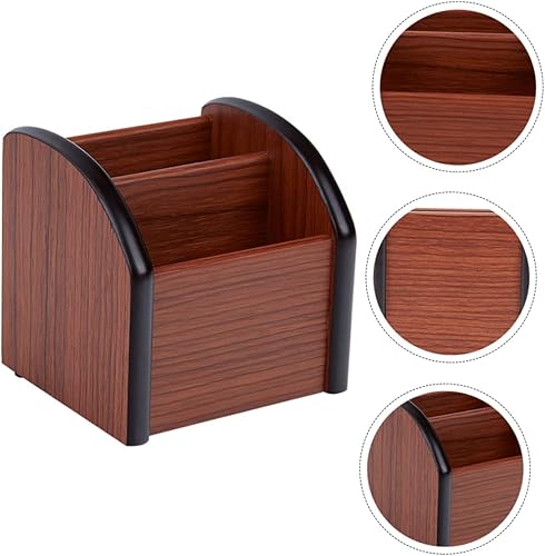Miniatura 3 de STOBOK Soporte para bolígrafo de madera para escritorio, caja de bolígrafos de madera, organizador de escritorio multiusos, soporte de lápiz de