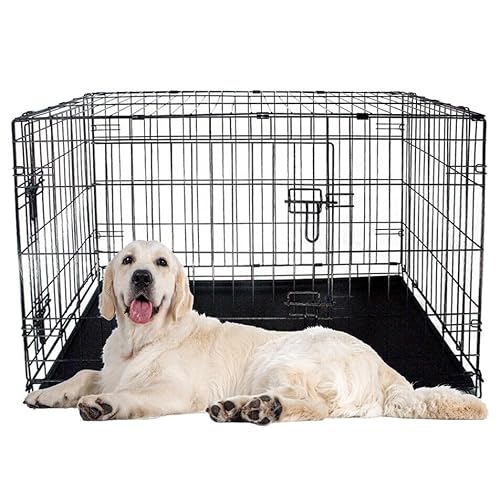 URBNLIVING 36" Foldable Black Metal Dog Training Crate Pet Carrier Cage With 2 Doors Ideal for Training and Transporting Your Pet with Ease