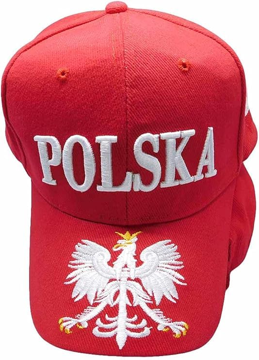 Flakita's Novelties Polska Eagle Poland Red with White Letters Adjustable Embroidered Cap Hat