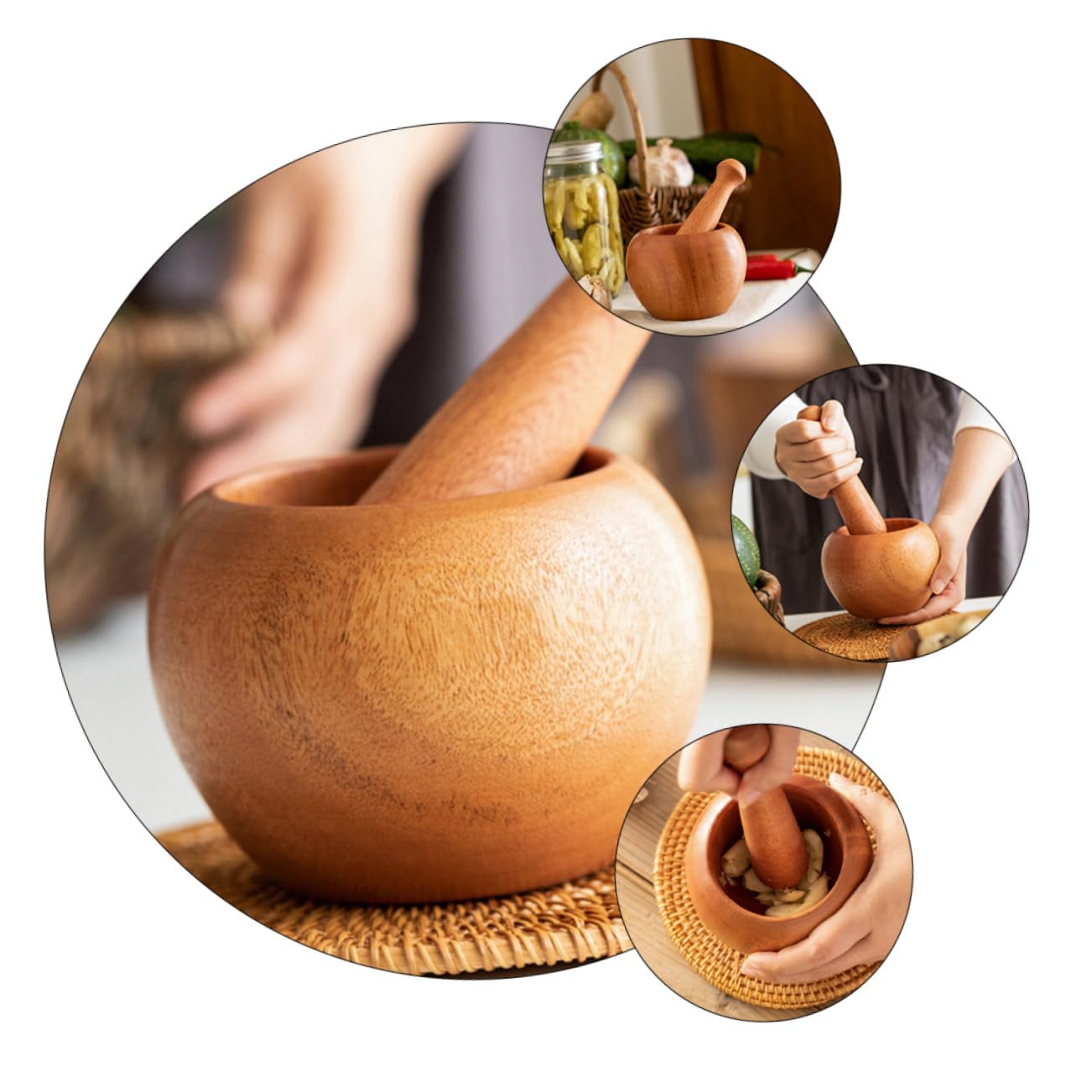 STOBAZA 1set Wooden Garlic Manual Mortar Pestle Kit Mashing Tool for Cooking Easy to Store for Housewarming