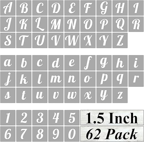 Miniatura 11 de Plantillas de alfabeto de 1 pulgada para pintar, paquete de 62 plantillas de letras y números para madera, plantillas cursivas reutilizables