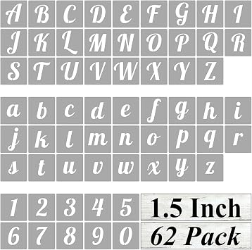 1.5 Inch Alphabet Letter Stencils for Painting - 62 Pack Letter and Number Stencil Templates for Painting on Wood, Reusable Cursive Numbers and Letters Stencils for Chalkboard Wood Signs & Wall Art