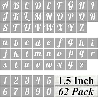 1.5 Inch Alphabet Letter Stencils for Painting - 62 Pack Letter and Number Stencil Templates for Painting on Wood, Reusable Cursive Numbers and Letters Stencils for Chalkboard Wood Signs & Wall Art