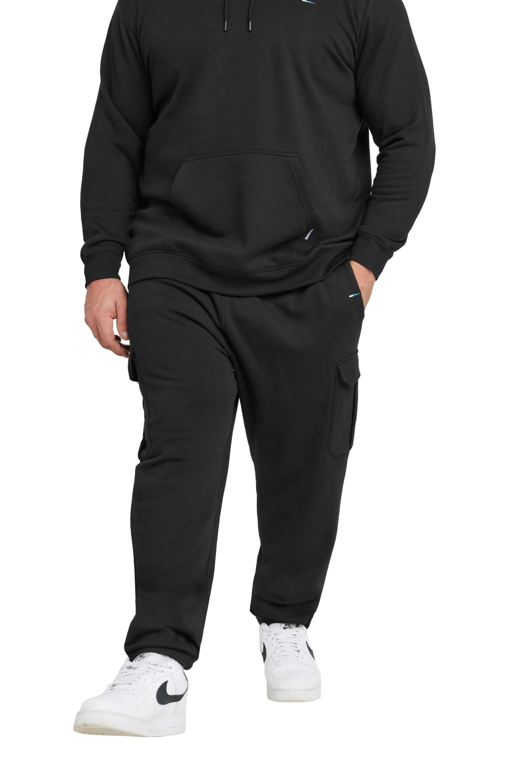 Badrhino Men's Black Big & Tall Hoodie & Cargo Joggers Set - Plus Curve Xl Plus