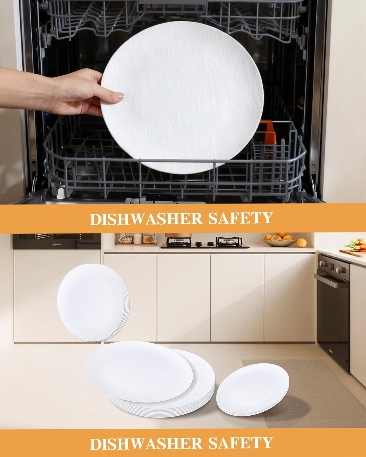 WONDERFUL 32pcs White Plastic Plates Reusable Unbreakable Dinnerware Set Dishes Set Dishwasher Safe Outdoor Plates Includes:16 Dinner 10" and 16 Dessert Plate 7.3" Ideal for Wedding/Party - Image 4
