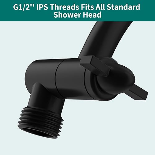 Miniatura 7 de Brazo de extensión de cabezal de ducha curvado ajustable de latón macizo de 16 pulgadas, brazo de ducha flexible de altura y ángulo con juntas de