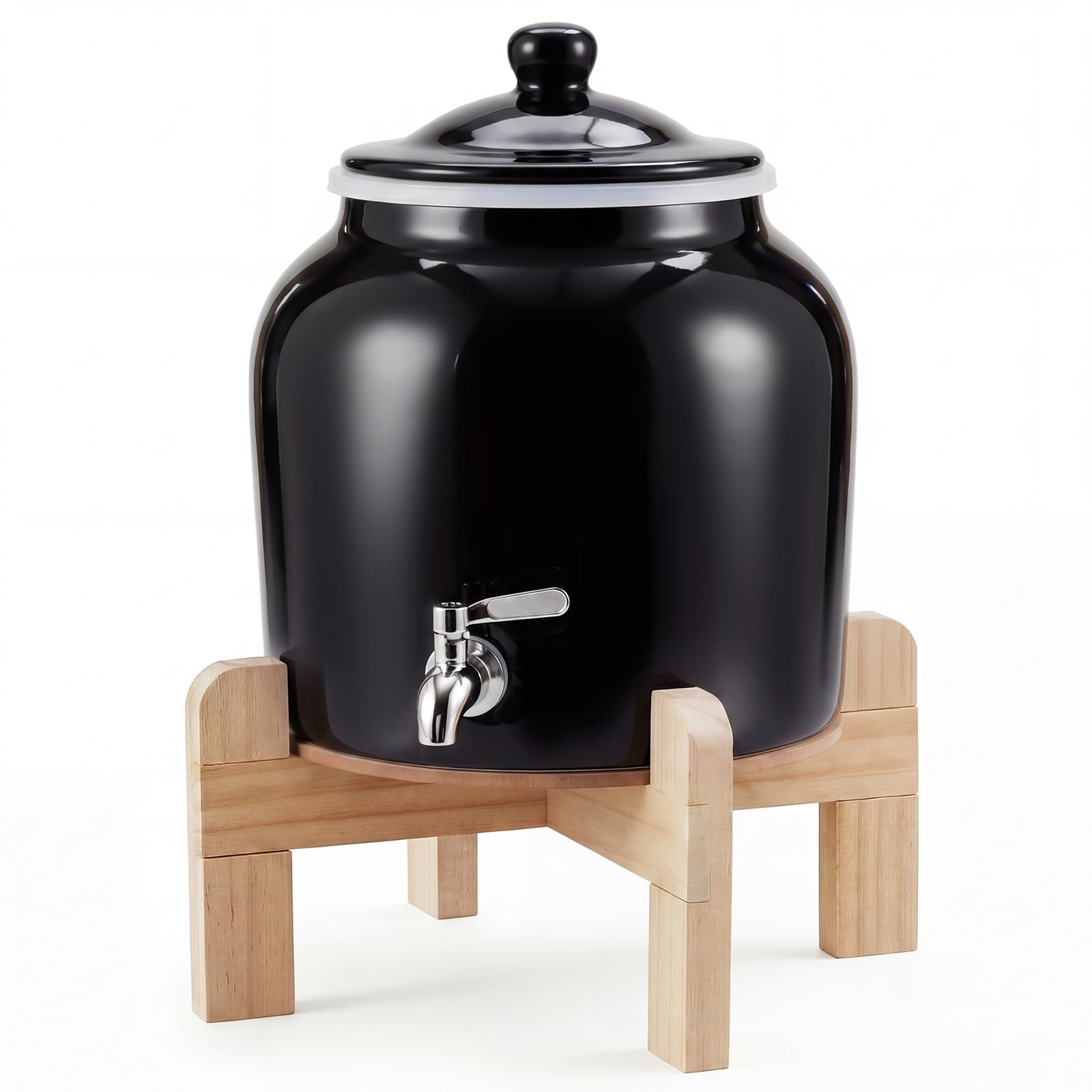 Filltouch Ceramic Water Dispenser with Wood Stand for 3-5 Gal Jug, Black