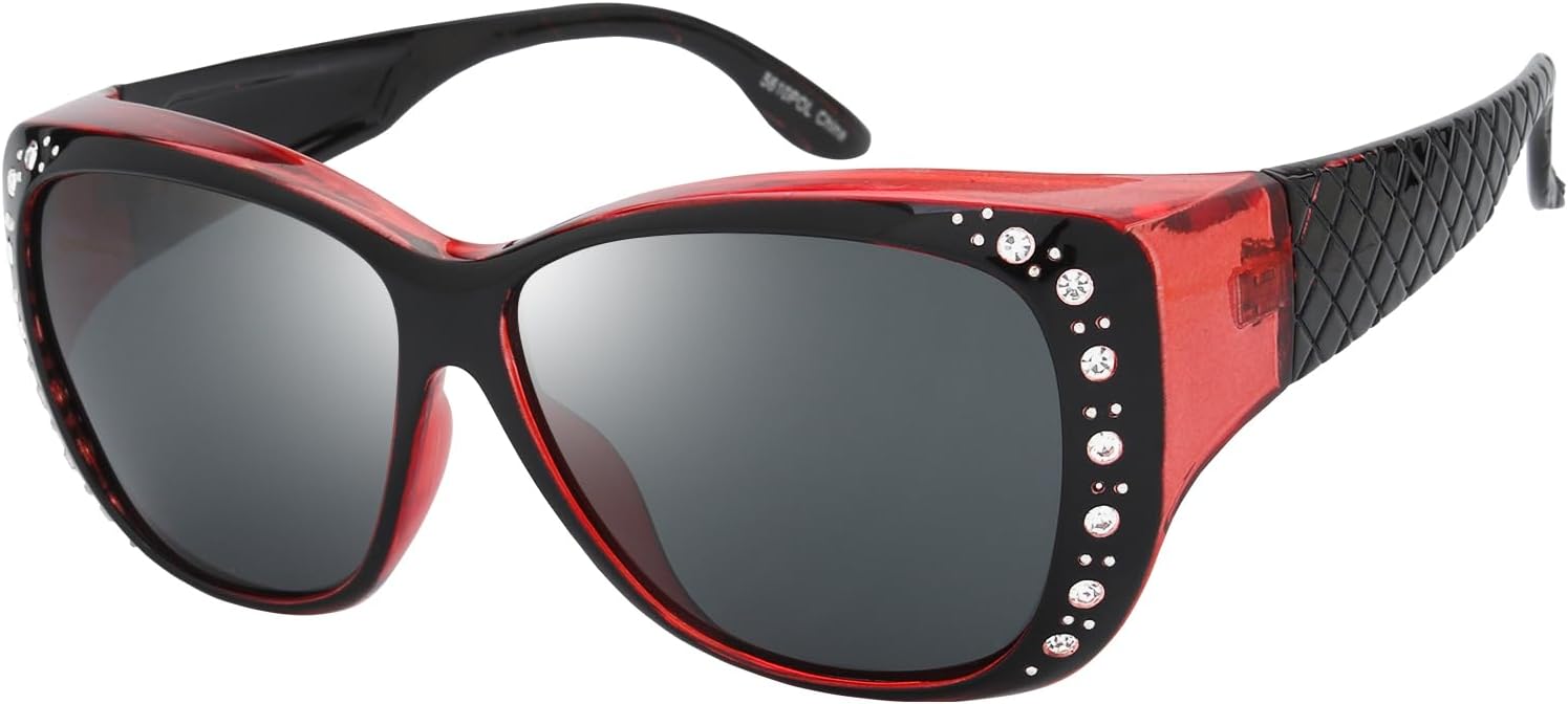 The Fresh Fit Over Glasses Rhinestone Polarized Sunglasses for Women FR1F5610 - Leather Eyeglasses Case
