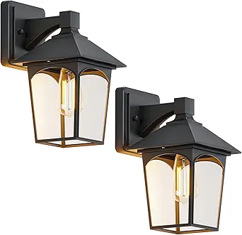 Outdoor Wall Light Fixtures Exterior Sconce Lamp with Glass Shape, 2-Pack Waterproof Outside Lantern for Porch Garage Doorway Entryway Patio