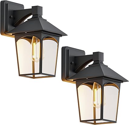 Outdoor Wall Light Fixtures Exterior Sconce Lamp with Glass Shape, 2-Pack Waterproof Outside Lantern for Porch Garage Doorway Entryway Patio