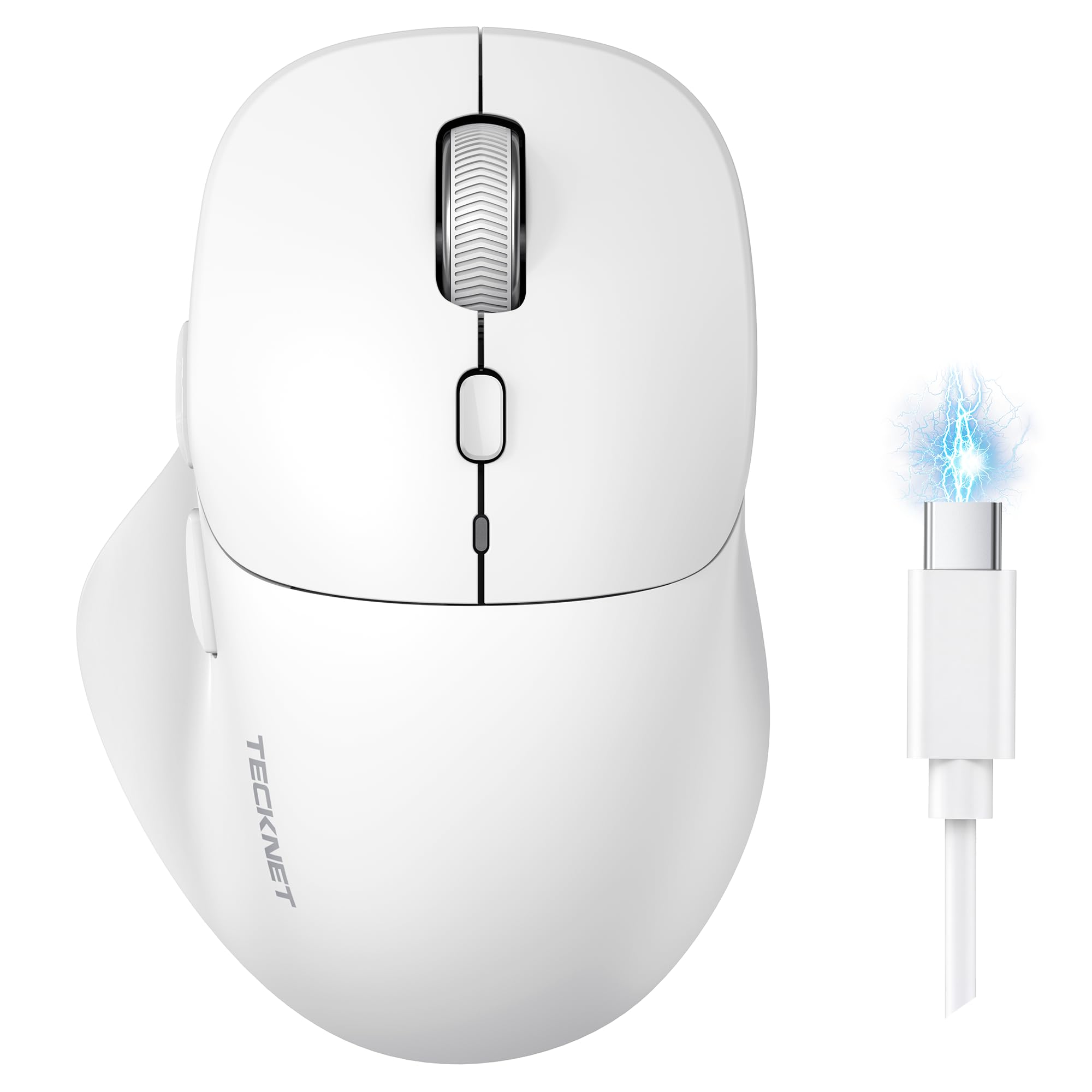 TECKNET Wireless Mouse Bluetooth 5.0/3.0 &amp; 2.4G Rechargeable, Silent Clicks, Adjustable 4800 DPI, 6 Buttons, Ergonomic Design, Bluetooth Mouse for Laptop, Computer, ipad - White