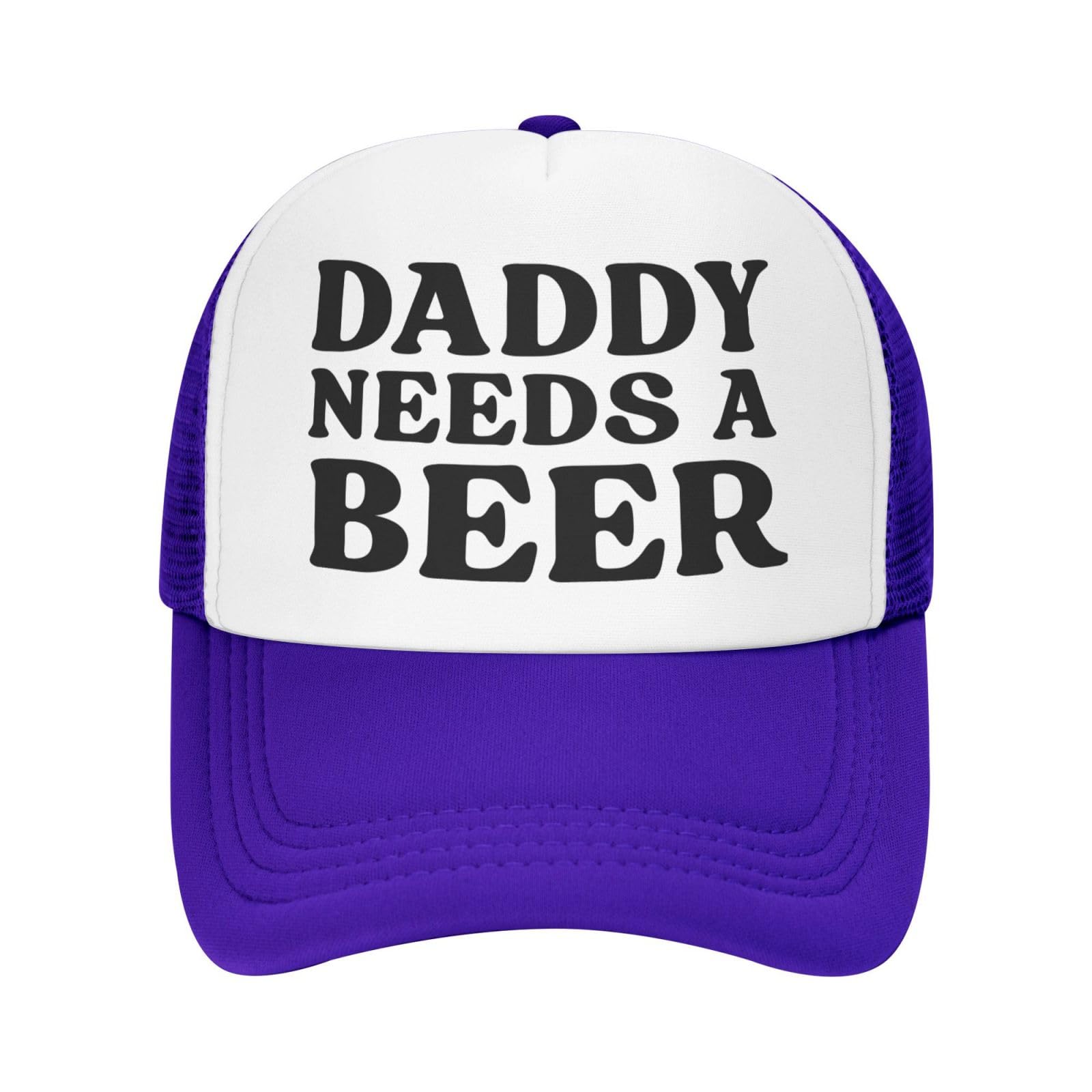 Nlwqekv Unisex Purple Daddy Needs A Beer Cap Mesh Trucker Hat