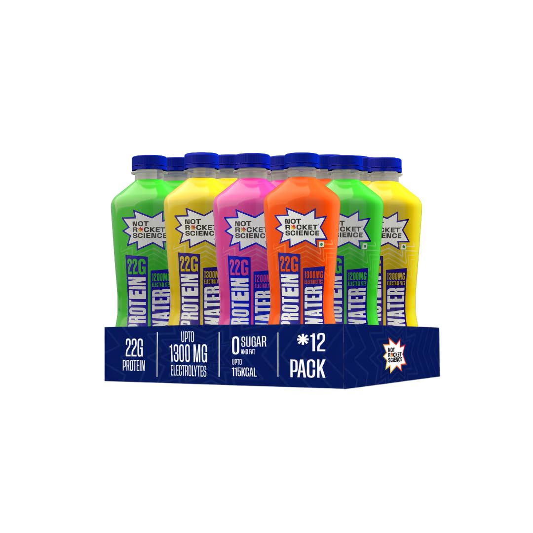 not rocket science protein water - lemon lime + mango orange + mixed berry| 22g clear whey protein isolate | 1300mg electrolytes | 5g bcaas | zero sugar | high protein drink | 500ml pack of 12