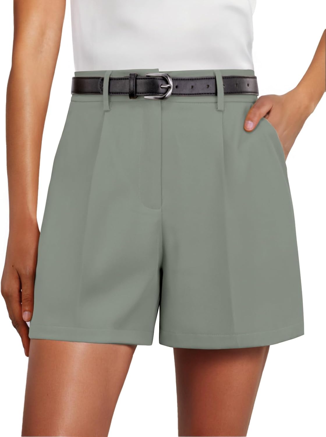 Feiersi Womens Shorts Dressy Casual Elastic Waisted Tailored Work Shorts with Pockets - Image 4