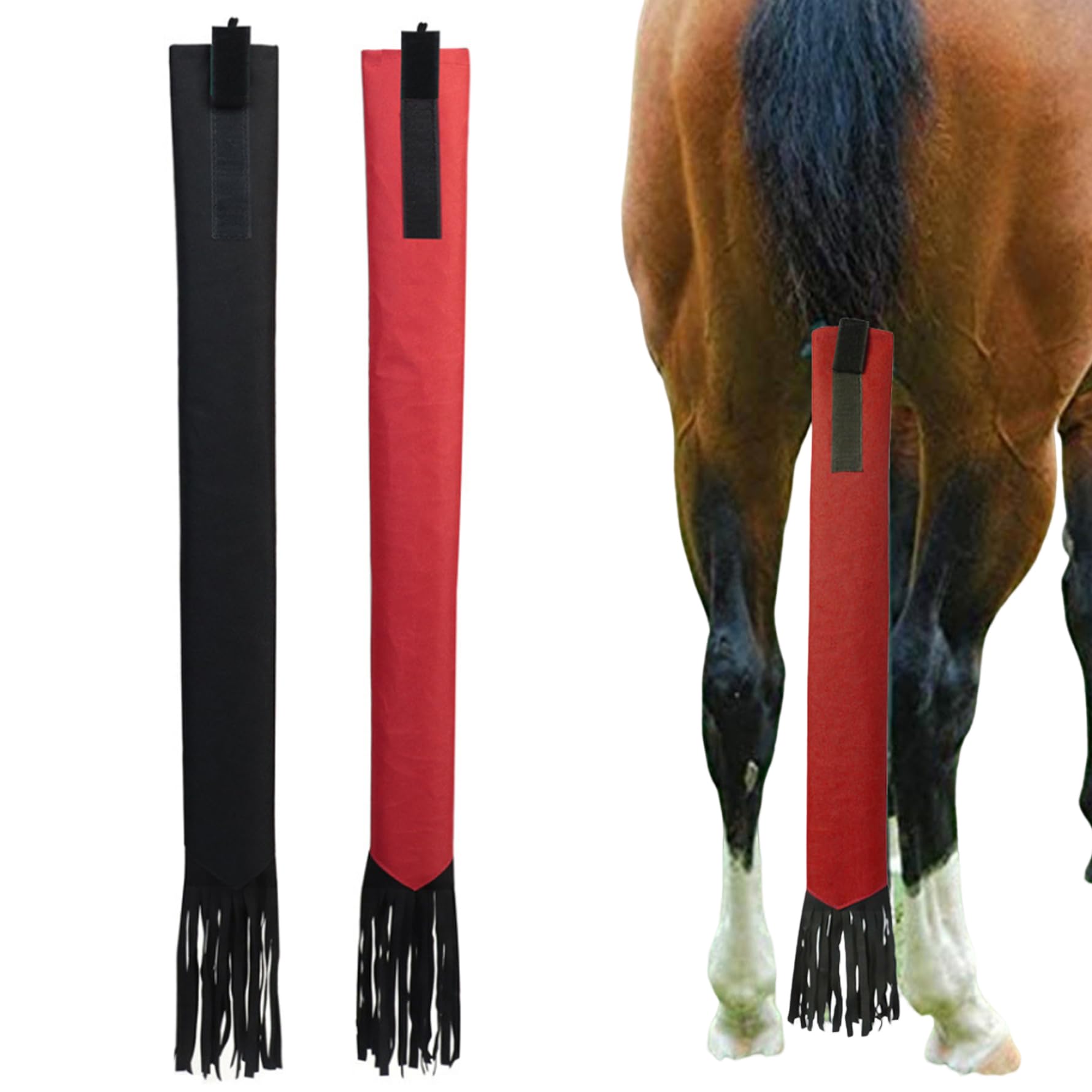 Sac de Queue de Cheval Anti-poussière 22x3 Pouces avec Franges, Rouge