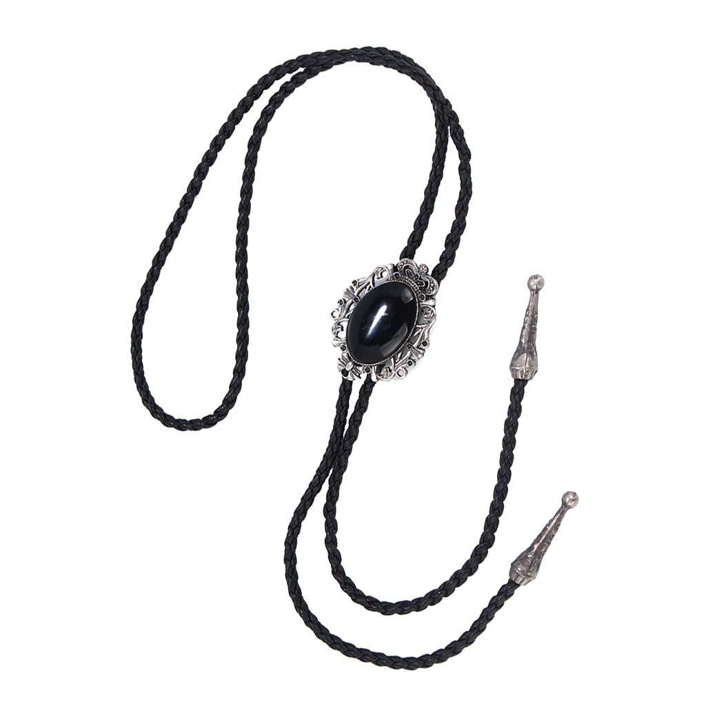 NF&E Indian Western Cowboy Black Stone Bolo Tie Rodeo Dance Necktie Bootlace Ties