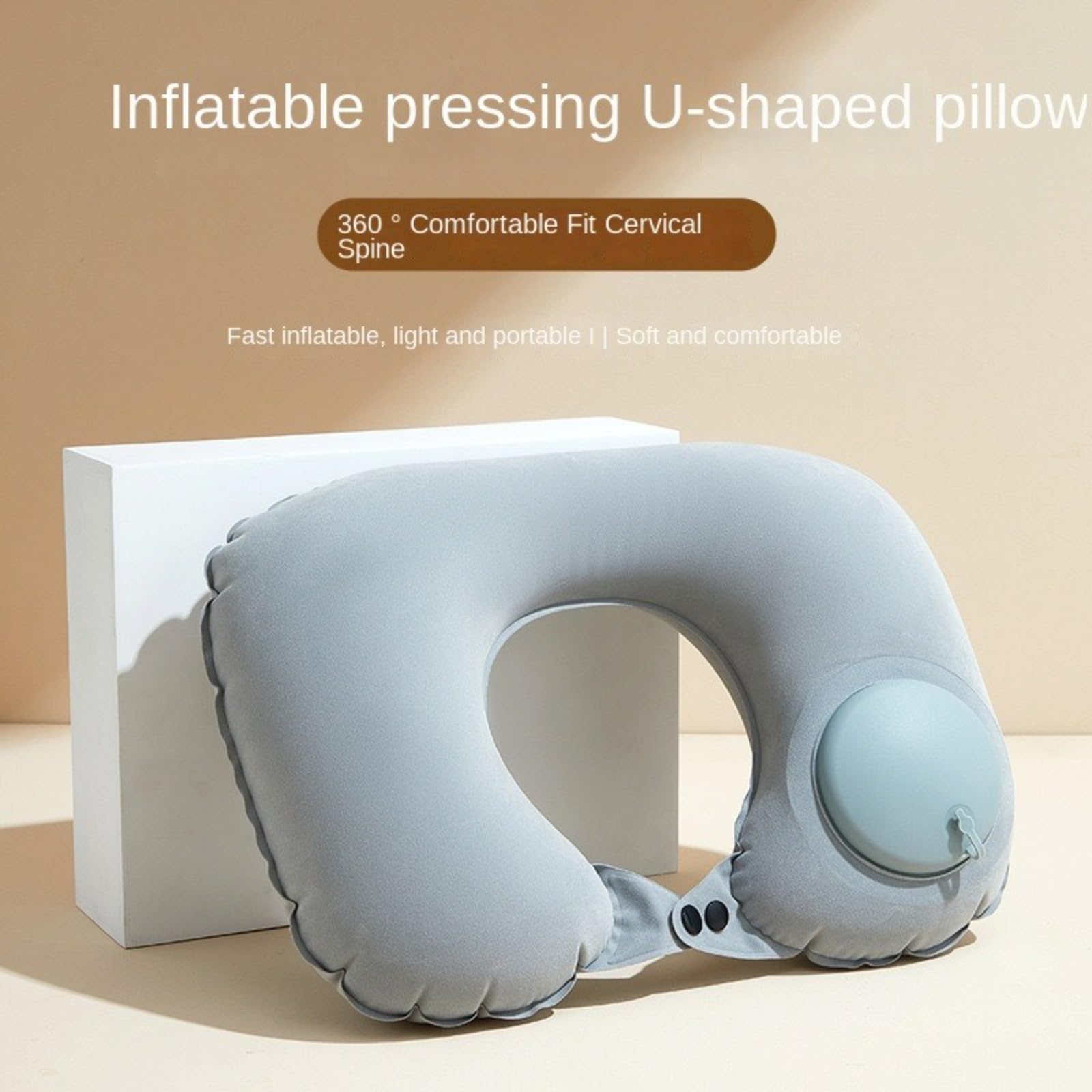 ZALEFAQN Outdoor Inflatable Portable Travel car Neck Pillow Protector Deity Device PVC Fur Material U-Shaped Pillow(Light Gray)