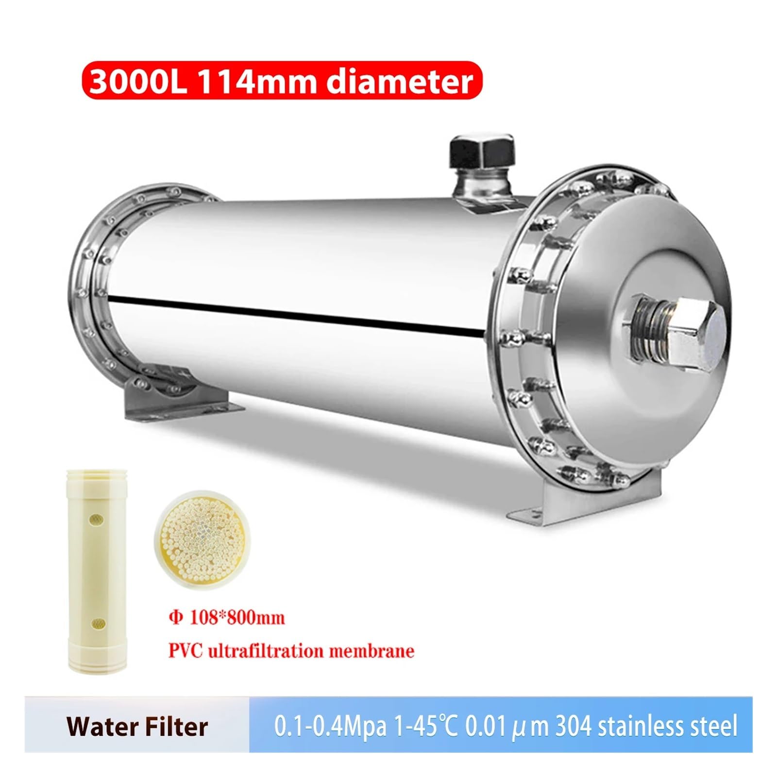 3000L/h Water Filter 304 Stainless Steel PVDF Ultrafiltration Water Purifier With Washable Cartridge Direct Drink Kitchen Filter(3000L)