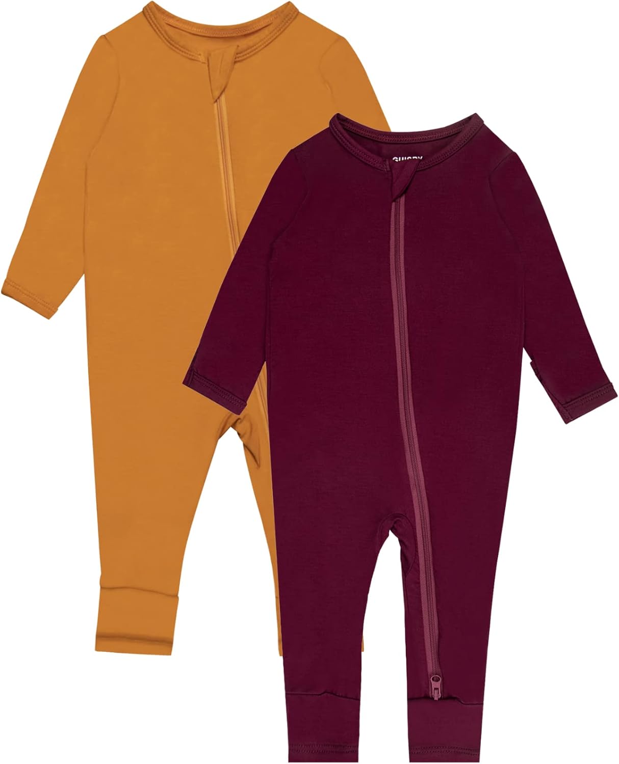 GUISBY Baby Footless Rompers, Rayon Pajamas 2 Way Zipper with Long Sleeve Sleeper