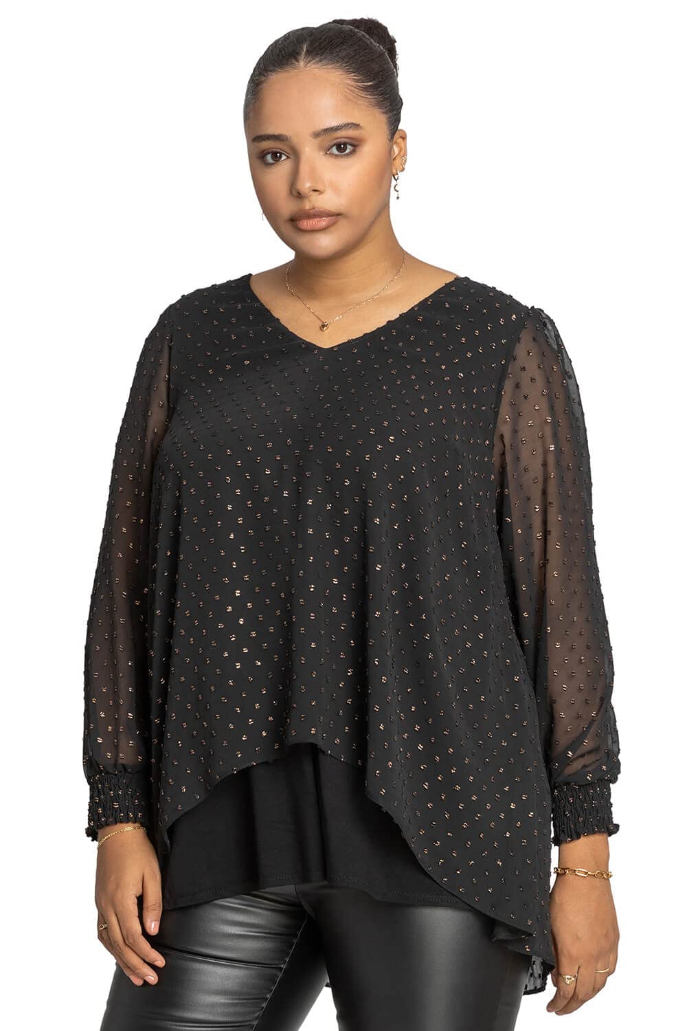 Roman Originalswomen Foil Star Print Chiffon Overlay Top Ladies