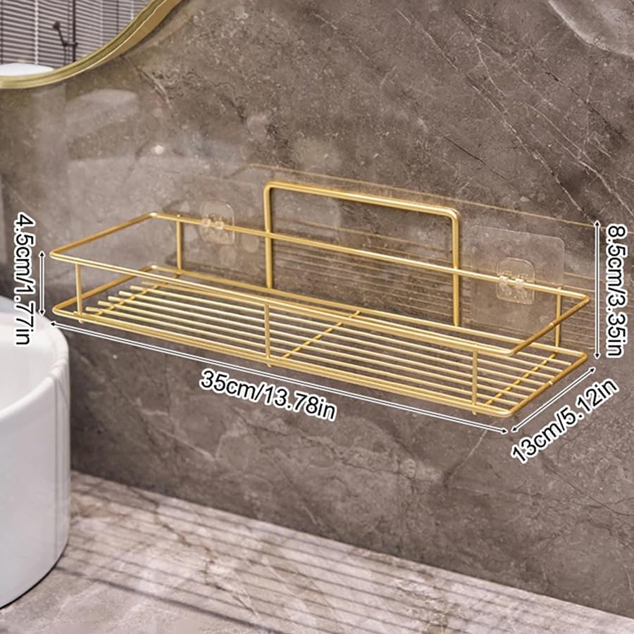 ARFUKA Floating Shelves Wall Mounted Shelf Bathroom Shelves Over Toilet Wall Shelves for Living Room Bedroom Bathroom Storage Organiser Gold Pack of 2 - Image 3