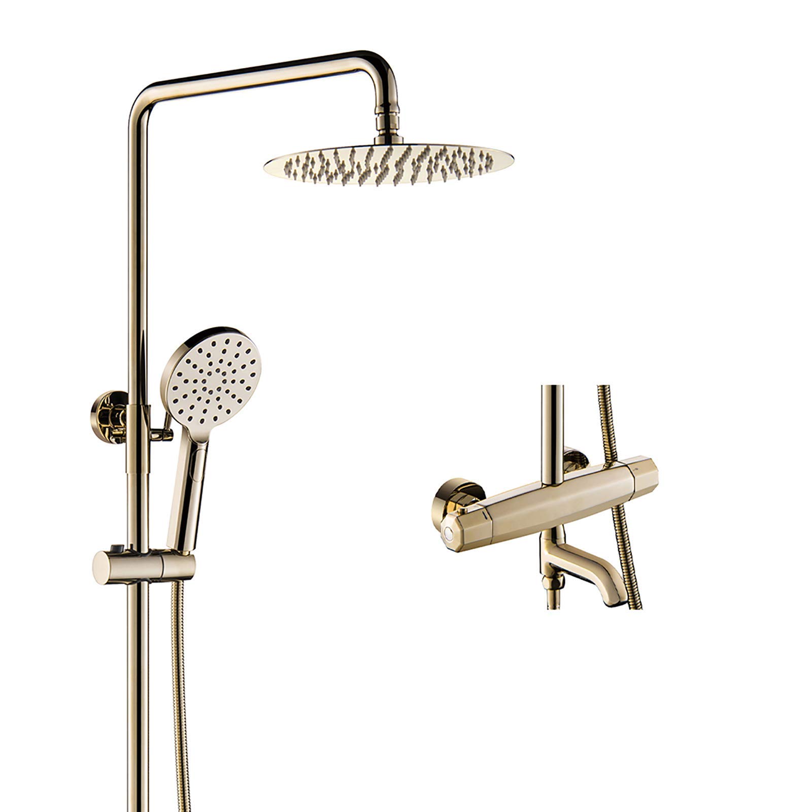 AYCDL 8 Inches Thermostatic Shower Combo Set Wall Mounted Gold Bathroom Shower Faucet Set with Rainfall Shower Head, Multifunction Handheld Shower, Bathtub Faucet,Rou,Round B