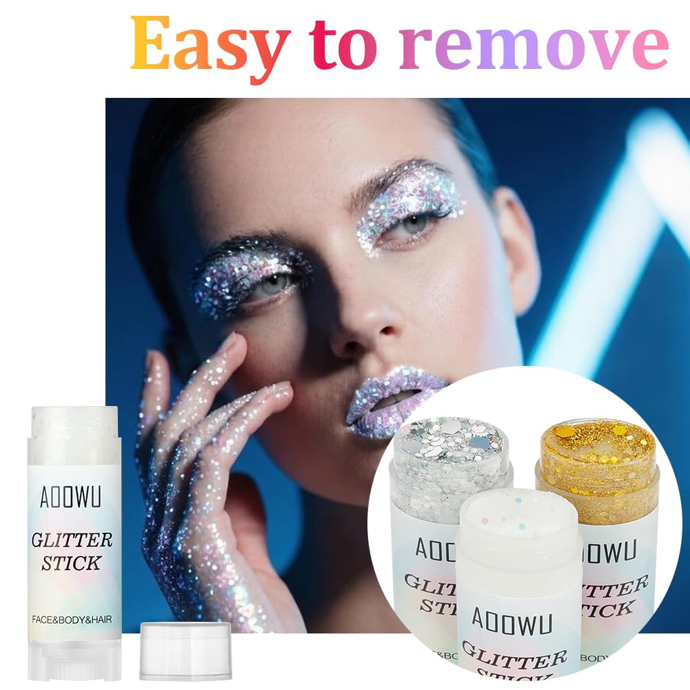 AOOWU Gel Glitter per Viso e Corpo, Body Glitter Gel, Trucco per Carnevale, Chunky Glitter Decorazione per Musica, Festival, in Maschera(Piccole-ZLG03)