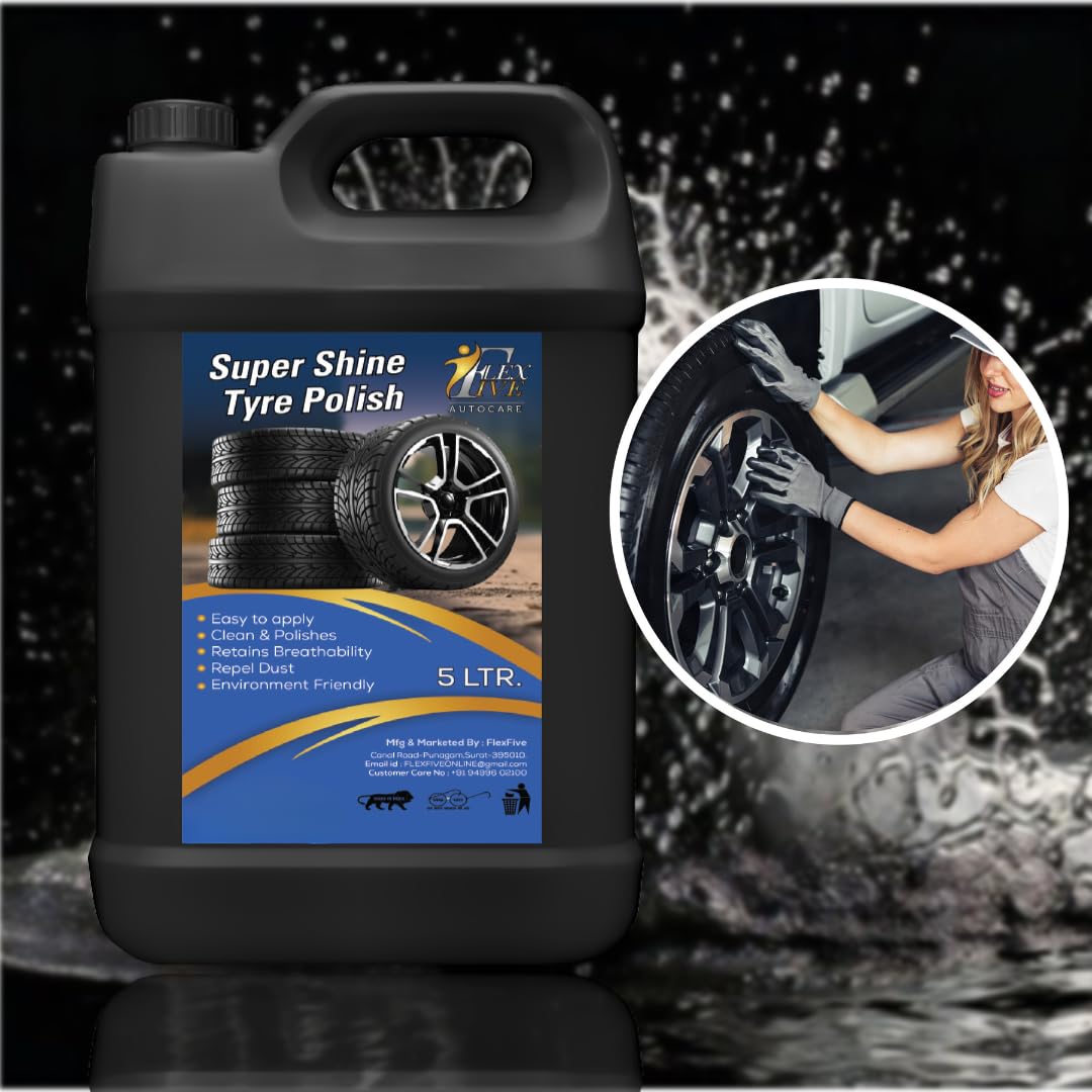 FLEXFIVE Ultra Wet Black Shine Tyre Polish Liquid Non-Greasy Tyre Polish, Long Lasting & Dirt Repellant (5 Liter) - Image 2 thumbnail