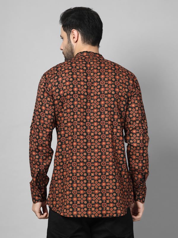 Image of Vastraa Fusion Men's Handloom Weaving Pure Cotton Short Kurta, Round Collar, Full Sleeves,Button Kurta, Ethnic Wear
