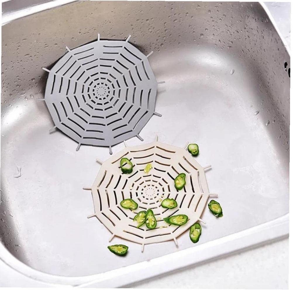 Bontannd Grey 2Pcs Kitchen Drain Filter Spider Web Sucker Anti-Displacement Bathroom Hair Drain Filter Kitchen Sink Floor Drain Filter