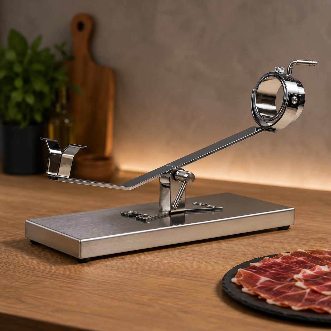 FERRETERIA LEPANTO Jamonero Inoxidable Basculante Giratorio, Jamonero con Base INOX, Soporte jamonero con Base Inoxidable para Jamones y Paletillas.