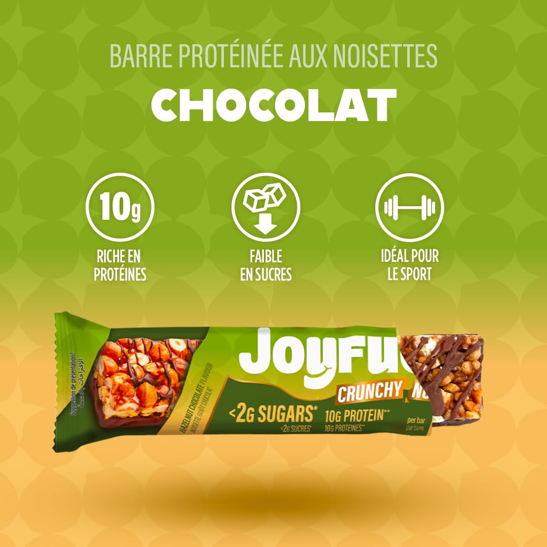 JOYFUEL Barre Protéinée Crunchy Nuts Noisette Chocolat 12x47g | 10g de protéines, Moins de 2g de sucre