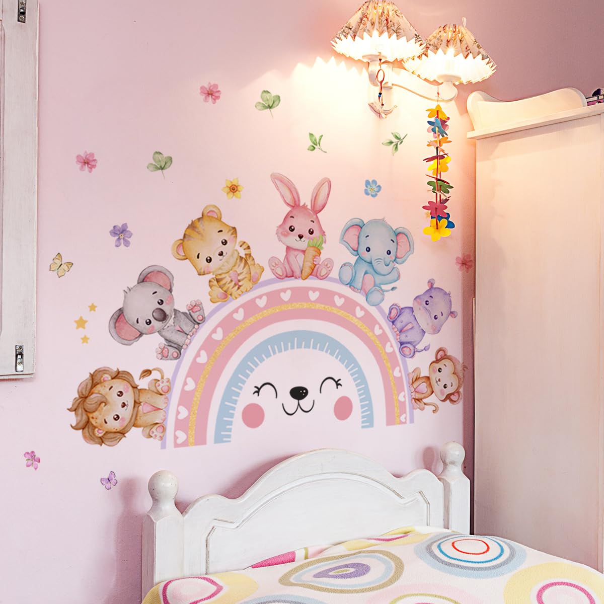FUFUQUARE Cartoon Rainbow Animal Wall Stickers Removable Cute Jungle Elephant Tiger Floral Butterfly Wall Art Decal DIY Home Decoration for Living Room Bedroom Nursery - Image 3