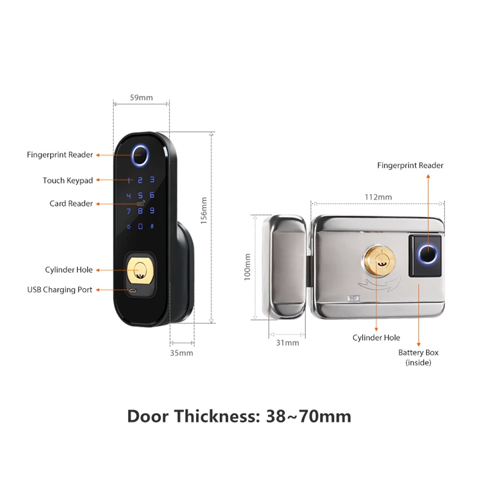Maniglia di sicurezza elettronica senza chiave intelligente antifurto Smart Outdoor Tuya Serratura a doppia faccia for impronte digitali