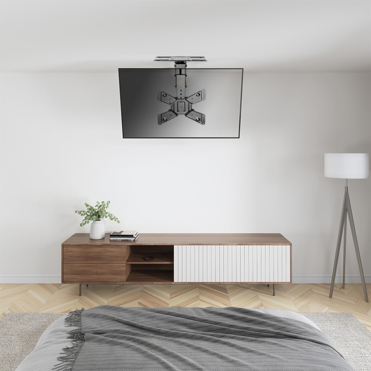 Mywall uchwyt sufitowy do telewizora HL46ML z napędem silnikowym i składanym, do płaskich ekranów ze sterowaniem Smart Home do 23-65 cali, obciążenie do 30 kg z funkcją obrotu o 180°