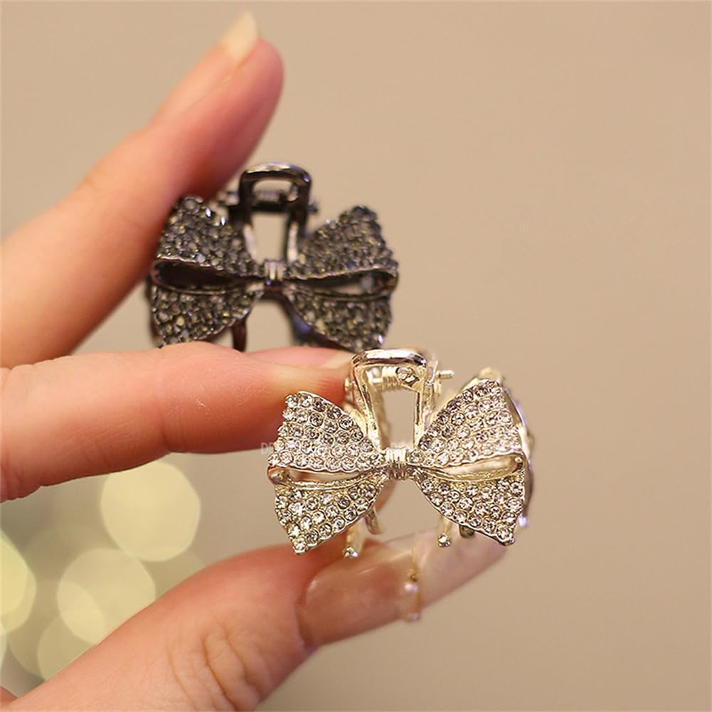 2Pcs Mini Claw Clips Crystal Rhinestone Bow Hair Clips Small No-Slip Grip Jaw Clips Glitter Teeth Metal Clamps Hair Accessories for Women Girls - Image 2